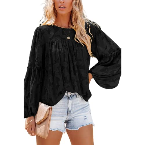 MQYXGS Damen Blusen mit Laternenärmeln lässige Tunika Oberteile Rundhalsausschnitt Babydoll Hemden 3/4-Bluse mit Glöckchenärmeln Spitzenoberteile floral Spitzenbluse Laternen Langarm Tunika Hemd MQYXGS Damen Blusen mit Laternenärmeln lässige Tunika Oberteile Rundhalsausschnitt Babydoll Hemden 3/4-Bluse mit Glöckchenärmeln Spitzenoberteile floral Spitzenbluse Laternen Langarm Tunika Hemd von MQYXGS
