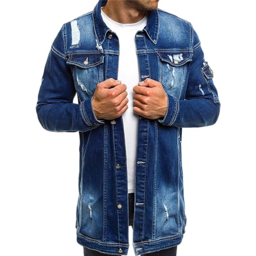 MQYXGS Herren lässige Jeansjacke mit zerrissenen Löchern und Knopfleiste Jeansmantel lässige leichte Herrenjacke lässige Jeanshemden langärmliges Hemd Baumwolle Gewaschene Jeansjacke Arbeitshemd von MQYXGS