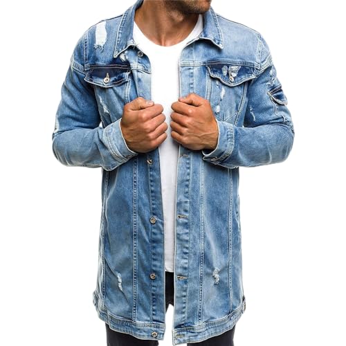 MQYXGS Herren lässige Jeansjacke mit zerrissenen Löchern und Knopfleiste Jeansmantel lässige leichte Herrenjacke lässige Jeanshemden langärmliges Hemd Baumwolle Gewaschene Jeansjacke Arbeitshemd von MQYXGS