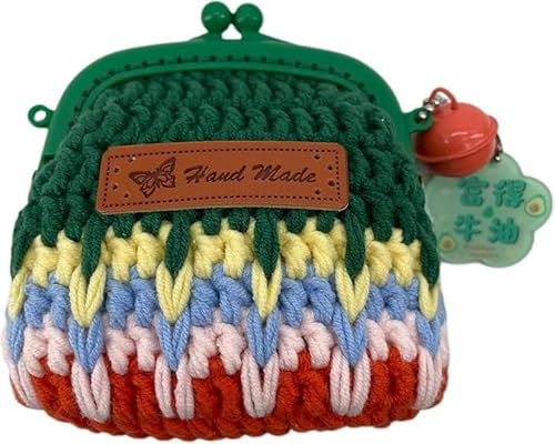 10,2 cm handgefertigte Strickgeldbörse: lebendige Farben, PU-Leder-Akzent und verspielte Details, handgefertigte Geldbörse für Mädchen., Grün , Mädchen-Stil von MR ViviCare