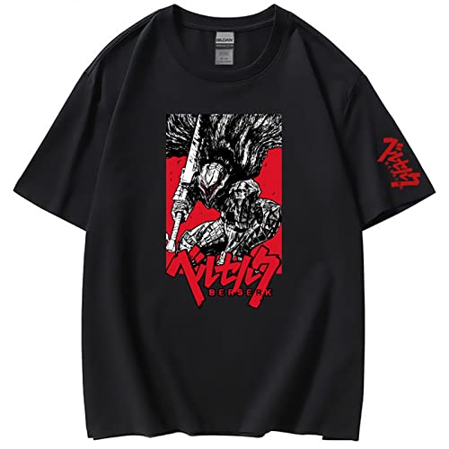 MR.YATCLS Berserk T-Shirt - Japanisches Manga Berserk Guts Bedrucktes T-Shirt Unisex - Anime Cosplay Kostüm Rundhals Kurzarm T-Shirt Herren/Damen (XS-3XL), Schwarz, XL von MR.YATCLS