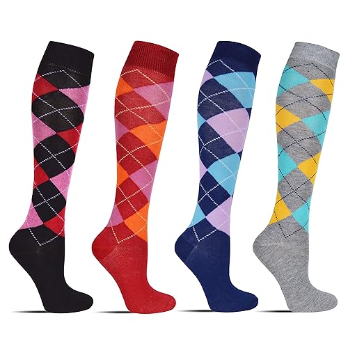 4/6 Paar Laufsocken Kniestrümpfe Stützstrümpfe Reisestrümpfe Damen lange Socken Karo Muster 1303 (39, 42,4 Paar Modell 1) von MRCC