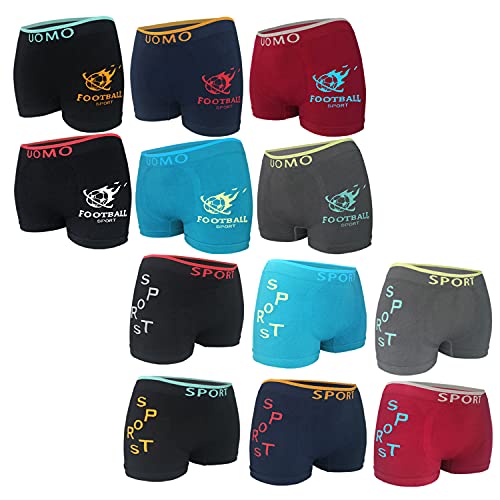 MRCC 6/12er Pack Jungen Boxer Shorts Briefs Boxershorts Unterwäsche Unterhosen Retro Pants Schlüpfer 10010 (DE/NL/SE/PL, Alter, 10 Jahre, 12 Jahre, Regular, 12er Pack Modell 2) von MRCC