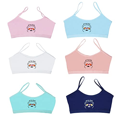 MRCC 6er Pack Mädchen Bustier Trainings-BH Nahtloser Sport-BH Nicht gepolstert mit Spaghettiträger (as3, Numeric, Numeric_146, Numeric_158, Regular, 6er Pack Modell 1) von MRCC