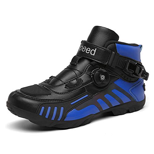 MRDEAR Motorrad Schuhe Sneaker Herren, Motorradschuhe Schwarz Blau mit Einstellknopf, Atmungsaktives Motorrad Stiefel Motocross Kurze Ankle Stiefel Turnschuhe Gepanzert,45 EU von MRDEAR