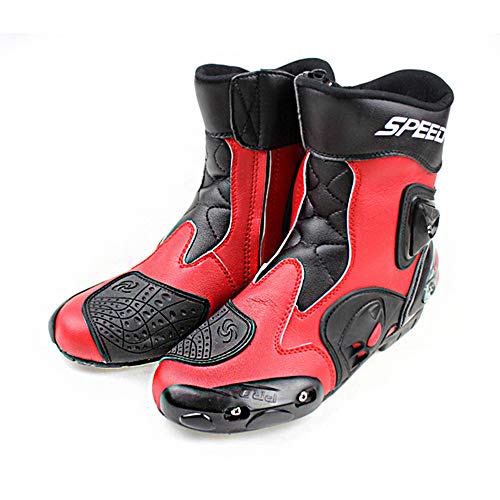 MRDEAR Motorradstiefel Kurz aus Leder Wasserdicht Motocross Stiefel Herren Motorrad Stiefel Motorradschuhe Touren Racing Cross Stiefel, Schwarz & Weiß (45 EU,Rot) von MRDEAR