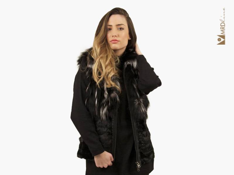Handgemachte Weste Aus Schwarzem Nerz Schwarzfuchs Und Silberfuchs. Modisch Elegant von MRDline