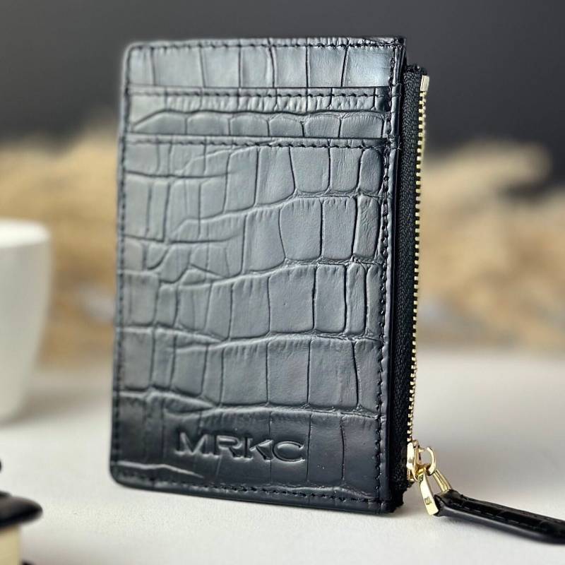 Leder Kartenetui Mit Reißverschluss Für Herren, Zipp Geldbörse in Schwarz, Krokodil Kartenhalter Aus von MRKCstore