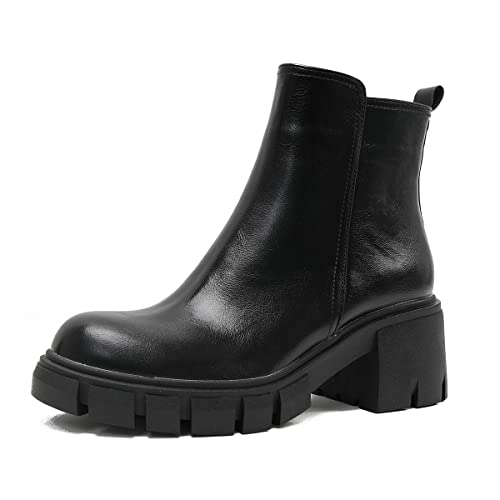 MRKEWUNEY Casual Damen’s Lug Sole Chelsea Stiefel Light Industry Stiefel Lug Sole Plateau Heels Arbeit Construction Stiefel Combat Boot with Side Zips Stiefel Black size 46 von MRKEWUNEY