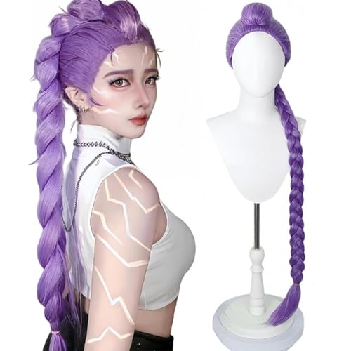 120CM Long Purple Braid Wig for Women Purple Base Wig with Braids Ponytail Clip + Cap for Stage Party Halloween Costume Cosplay rumi (rumi wig-C) von MRRTIME