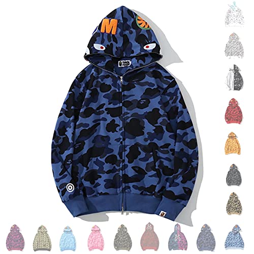 MRRTIME Bape Shark Hoodie, Bape Kapuzenpullover, Men's Jacket, Men's 3D Camouflage Shark Head Hooded Jacket, Hoodie with zipping, Street Fashion, Hoodie with zipping,Ablue,L von MRRTIME