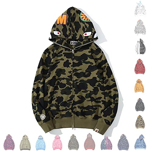 MRRTIME Bape Shark Hoodie, Bape Kapuzenpullover, Men's Jacket, Men's 3D Camouflage Shark Head Hooded Jacket, Hoodie with zipping, Street Fashion, Hoodie with zipping,Green,M von MRRTIME