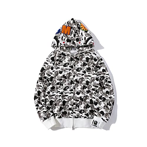 MRRTIME Bape Shark Hoodie, Bape Kapuzenpullover, Men's Jacket, Men's 3D Camouflage Shark Head Hooded Jacket, Hoodie with zipping, Street Fashion, Hoodie with zipping,White,5XL von MRRTIME