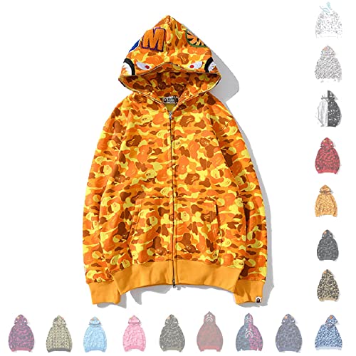 MRRTIME Bape Shark Hoodie, Bape Kapuzenpullover, Men's Jacket, Men's 3D Camouflage Shark Head Hooded Jacket, Hoodie with zipping, Street Fashion, Hoodie with zipping,Yellow,S von MRRTIME