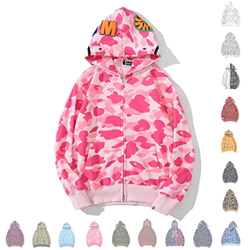 MRRTIME Bape Shark Hoodie, Bape Kapuzenpullover, Men's Jacket, Men's 3D Camouflage Shark Head Hooded Jacket, Hoodie with zipping, Street Fashion, Hoodie with zipping,pink,XXL von MRRTIME