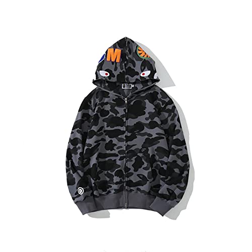 MRRTIME Bape Shark Hoodie, Bape Kapuzenpullover, Men's Jacket, Men's 3D Camouflage Shark Head Hooded Jacket, Hoodie with zipping, Street Fashion, Hoodie with zipping,Grey,S von MRRTIME