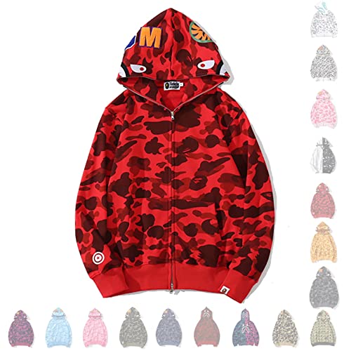 MRRTIME Bape Shark Hoodie, Bape Kapuzenpullover, Men's Jacket, Men's 3D Camouflage Shark Head Hooded Jacket, Hoodie with zipping, Street Fashion, Hoodie with zipping,red,M von MRRTIME