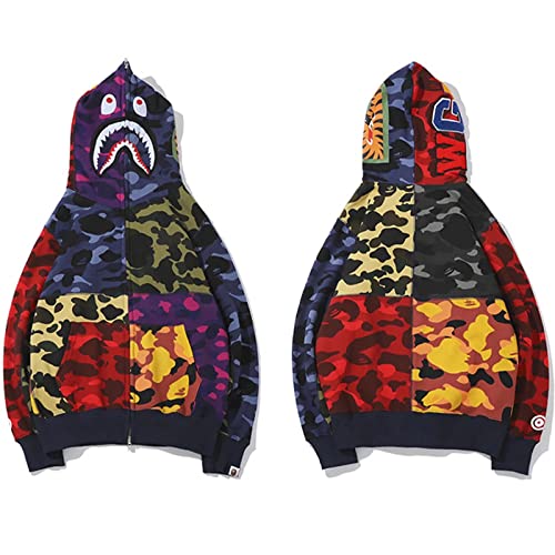 MRRTIME Bape Shark Hoodie, Bape Kapuzenpullover, Men's Jacket, Men's 3D Camouflage Shark Head Hooded Jacket, Hoodie with zipping, Street Fashion, Hoodie with zipping 01,B,S von MRRTIME