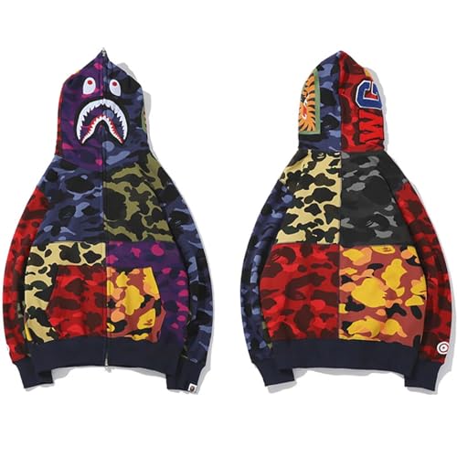 MRRTIME Bape Shark Hoodie, Bape Kapuzenpullover, Men's Jacket, Men's 3D Camouflage Shark Head Hooded Jacket, Hoodie with zipping, Street Fashion, Hoodie with zipping 01,B,XL von MRRTIME