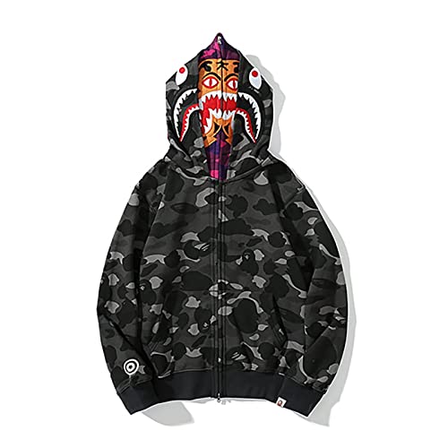 MRRTIME Bape Shark Hoodie, Bape Kapuzenpullover, Men's Jacket, Men's 3D Camouflage Shark Head Hooded Jacket, Hoodie with zipping, Street Fashion, Hoodie with zipping 04,B,L von MRRTIME