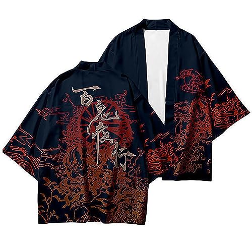 MRRTIME Woman's Japan Happi Kimono Haori Jacket 3/4 Sleeve Transition Jacket Coats Baigui Night Journey Ukiyoe Painting Cos Surrounding Feather Weaving Cloak Kimono 3D Digital Printing von MRRTIME