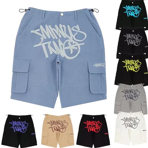 Minus Two Cargo Trousers, Unisex Y2K Short Trousers, Overalls Minus Two Short Trousers, Cargo Jeans Baggy Pants, Trousers Minus Two Straight Trousers Street Pocket High Waist Printed Hip Hop von MRRTIME