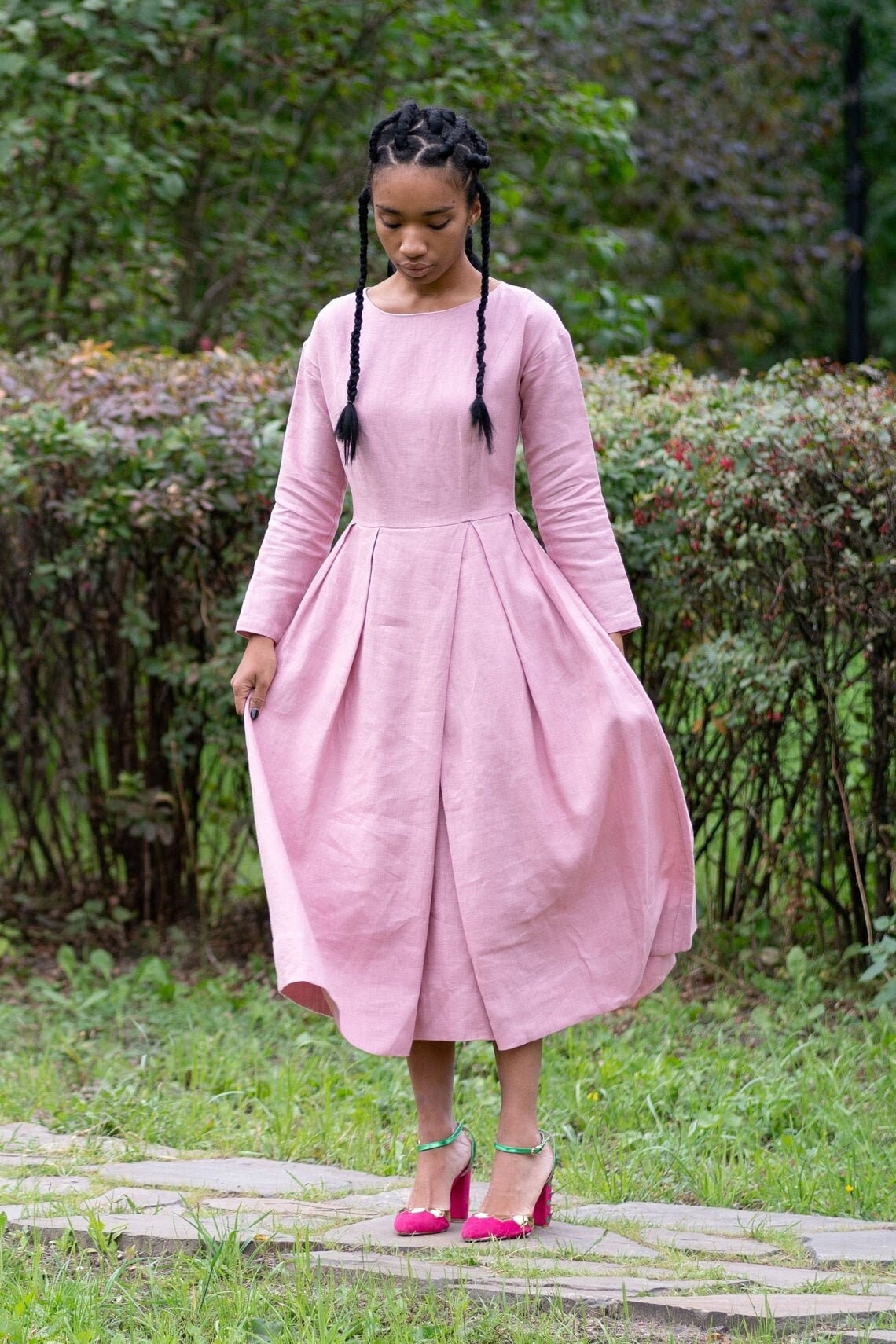 Schlichtes Midikleid Für Damen Mit Langen Ärmeln Und Baumwollfutter in Wunschgröße von MRSPOMERANZ