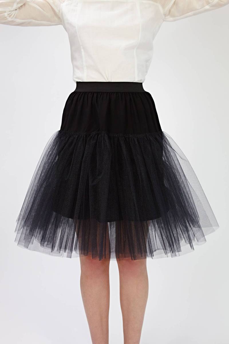 Schwarzer Petticoat Damen Unterrock Schwarz Krinoline Goth Baumwolle Und Netz Knielang von MRSPOMERANZ
