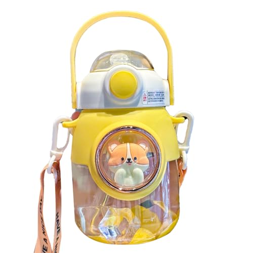 MRSTORY Niedliche Cartoon Sportwasserflasche 820 Ml Hitzebeständige Tragbare Strohflasche Heimschule Travel (Gelb) von MRSTORY