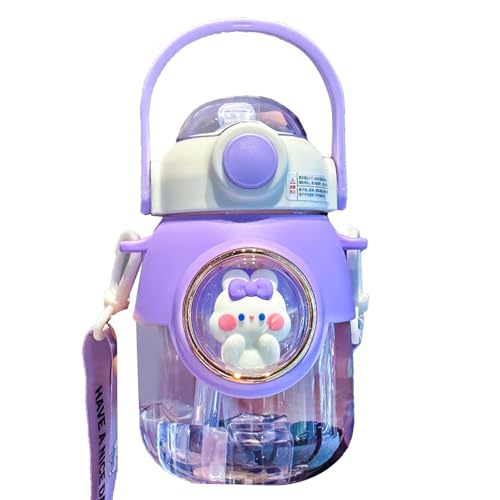 MRSTORY Niedliche Cartoon Sportwasserflasche 820 Ml Hitzebeständige Tragbare Strohflasche Heimschule Travel (Lila) von MRSTORY