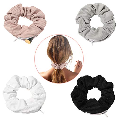 Strickstreifen Elastische Kopfbedeckung Multifunktions Haarband mit Reißverschluss in Tasche für Frauen Mädchen (Pack von 4) von MRSTORY