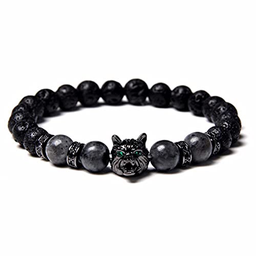 Wolf Perlenarmband Lava Rock Energy Steinarmband Charme Männer Frauen Frauen (E FD4416-Labradoritenblitz) von MRSTORY