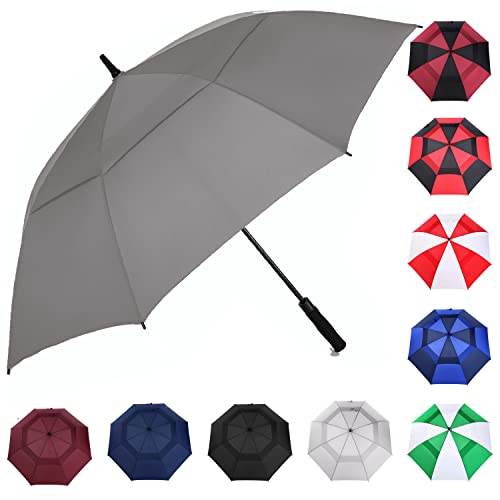 MRTLLOA Automatischer, öffnender, schwarzer Golf-Regenschirm, extra groß, übergroß, doppeltes Baldachin, belüftet, winddicht, wasserdicht, Stockschirme für Regen (Grey, 62 Inch) von MRTLLOA