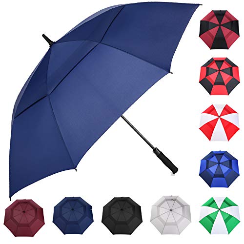 MRTLLOA Automatischer, öffnender, schwarzer Golf-Regenschirm, extra groß, übergroß, doppeltes Baldachin, belüftet, winddicht, wasserdicht, Stockschirme für Regen (Navy Blue, 62 Inch) von MRTLLOA