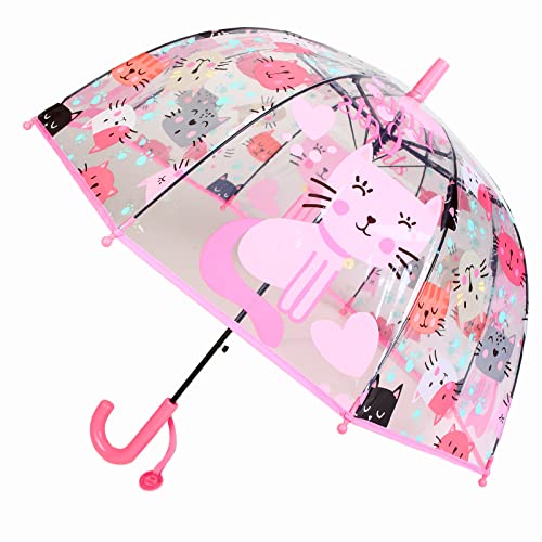 MRTLLOA Regenschirm für Kinder, Katzen, transparenter Blasen-Regenschirm, für Kleinkinder, gebogener Griff, gebogener Griff von MRTLLOA