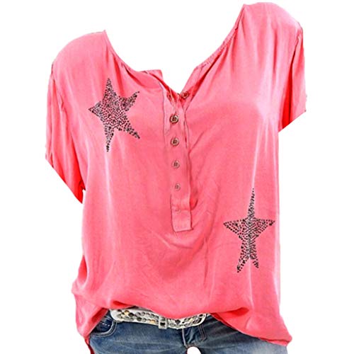 MRULIC Damen Button-down T-Shirt Kurzarm Fünf Blitzige Stern Bluse Hemd Oversize Tops Sweatshirt Sportshirt Oberteile von MRULIC Damen