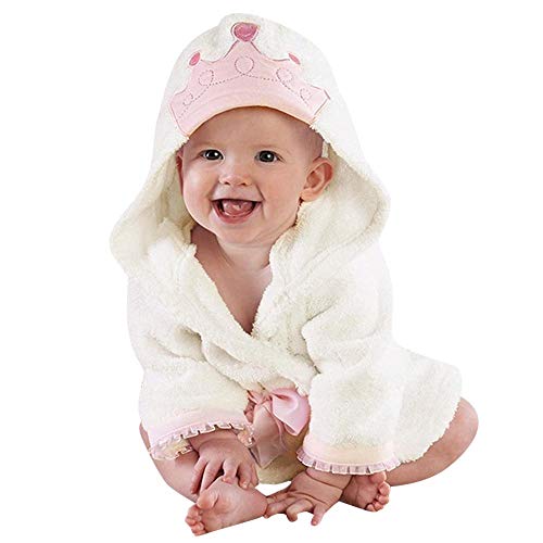 MRULIC Baby Jungen Mädchen Reizender Bademantel Krone Gedrucktes mit Kapuze Handtuch Pyjamas Nachtwäsche Beschichtet(Weiß,12-18 Monate) von MRULIC