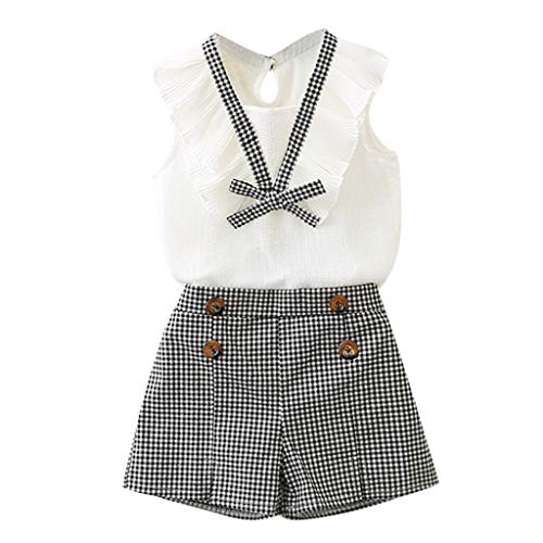 MRULIC Baby Mädchen Outfits Kleidung Bowknot Weste Tops + Plaid Shorts Hosen Sets Anzug 1-6 Jahre(Weiß,130) von MRULIC