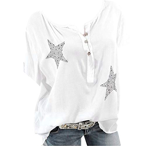 MRULIC Damen Button-down T-Shirt Kurzarm Fünf Blitzige Stern Bluse Hemd Oversize Tops Sweatshirt Sportshirt Oberteile von MRULIC Damen