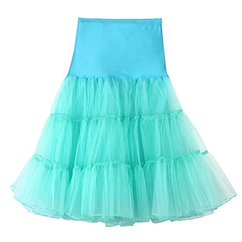 MRULIC Damen Karneval Plissee Gaze Kurzer Rock Mädchen Tutu Tanzen Rock Petticoat Unterrock Underskirt für Rockabilly Kleid Mesh Farbe Für Fasching(A-Minzgrün,M/Waist:66-110cm) von MRULIC