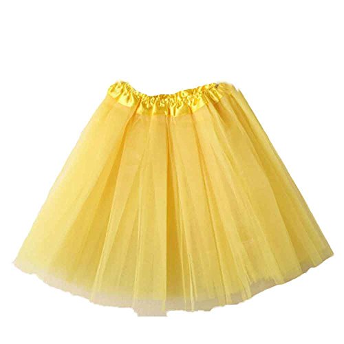 MRULIC Damen Mädchen Kurz Tüllrock TüTü Minirock Reifrock Unterrock Kleid Organza Pettiskirt Petticoat Dehnbaren Informell Mini Skater Ballettrock Mit Sternchen Perfekt Für Fasching(Gelb,Freie Größe) von MRULIC