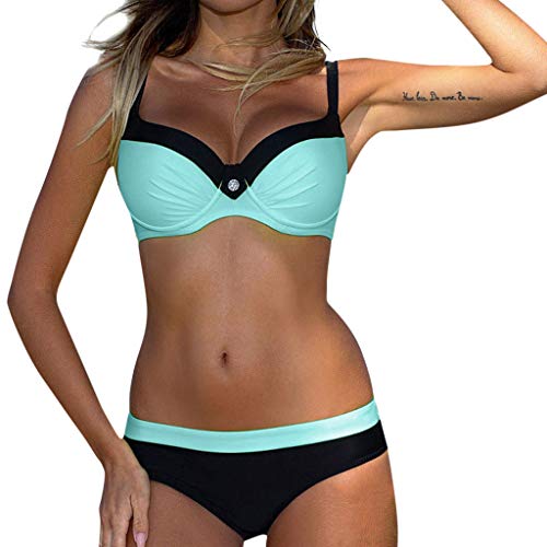 MRULIC Damen Reizvoller Zweiteilige Bikini Set Push Up Gepolstert Cups Mit Bügel Bandeau Badeanzug Bademode Monokini von MRULIC Damen