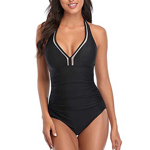 MRULIC Damen Tankini Badeanzug Ohne Arm Strandkleidung Sommer Strand Swimwear Swimsuits Frauen Beachwear(Schwarz,XL) von MRULIC