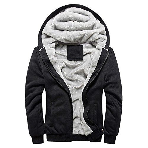 MRULIC Herren Hoodie Pullover Winter Warme Fleece Jacke Zipper Sweater Jacke Outwear Mantel RH-054(Schwarz,EU-44/CN-L) von MRULIC