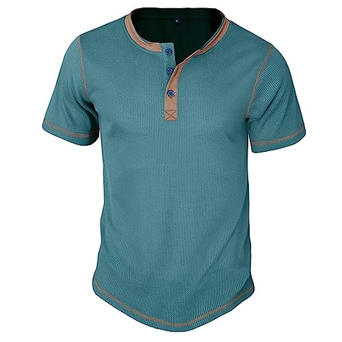 MRULIC Herren Waffel Henley Kurzarm Shirt Taste Knopfleiste Einfacher Hemden Kurz Ärmel Leicht Entspannt Passen Beiläufig Freizeithemd Sommer Casual Atmungsaktiv Shirt von MRULIC