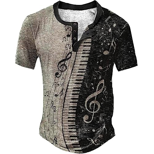 MRULIC Herren Waffel Henley Kurzarm Shirt Taste Knopfleiste Einfacher Hemden Kurz Ärmel Leicht Entspannt Passen Beiläufig Freizeithemd Sommer Casual Atmungsaktiv Shirt von MRULIC