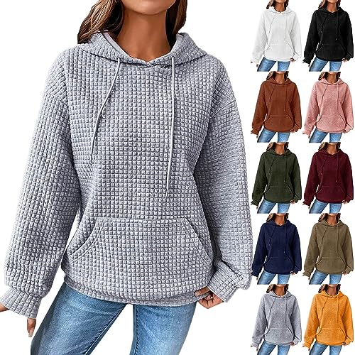 MRULIC Hoodie Damen Pullover Langarm Kapuzenpullover Sweatshirt Leichte Pullover Tops Oversize Sweatjacke Farbvarianten Kapuzenjacke Kapuzenpulli Sport Style Casual Fitness Basic Training von MRULIC