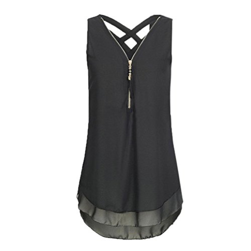 MRULIC Neue Frauen lose Chiffon Tank Top Kreuz zurück Saum gelegt Reißverschluss T-Shirts Tops (EU-50/CN-5XL, Schwarz) von MRULIC