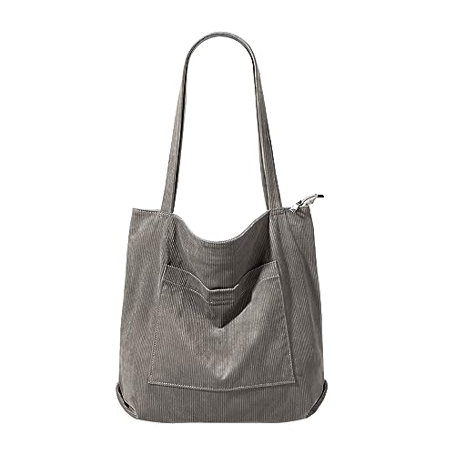 MRULIC Shopper Tasche Damen Damen-Shopper Frauen Frühling Und Herbst Freizeit Solide Cord Große Kapazität Wasserdicht Retro Vielseitige Zipper Schulter Tasche Sporthose Mit Taschen von MRULIC