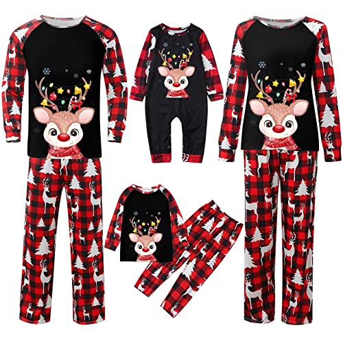 MRULIC Weihnachten Schlafanzug Pyjamas Familie Outfit Winter Warm Weihnachts Elch Overall Familie Weihnachten Pyjamas Herren Damen Kinder Baby Weihnachts KostüM Geschenke(B,M) von MRULIC